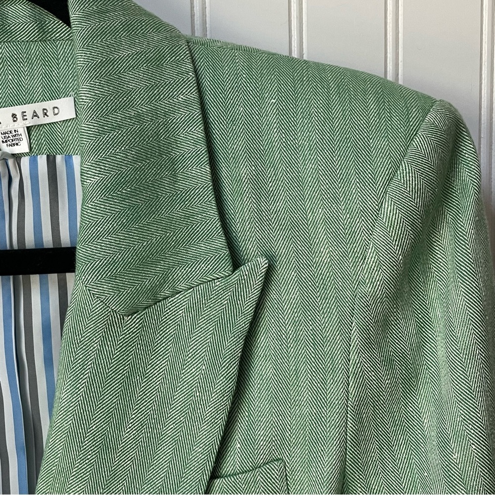Veronica Beard Diego Dickey Jacket Green Herringbone Linen Blazer Size 10 - Picture 3 of 9